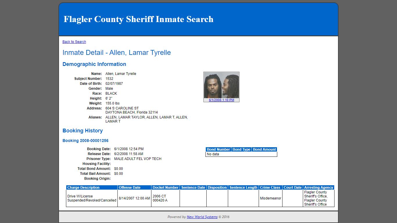 Inmate Detail - Allen, Lamar Tyrelle